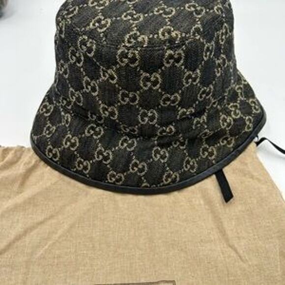 Unisex Gucci, GG denim black/beige bucket hat, size medium, made in Italy - Picture 1 of 9